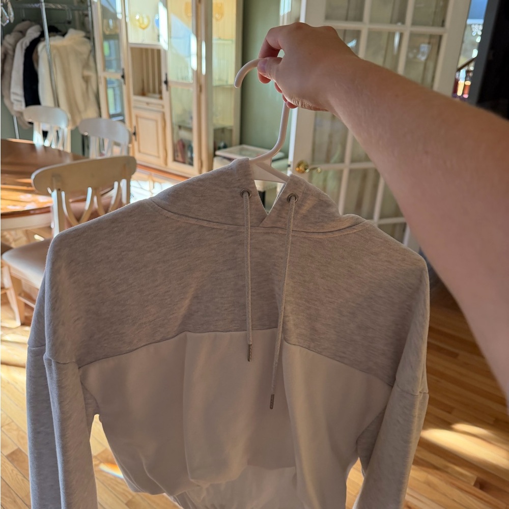 Garage Light Gray and White Colorblock Hoodie